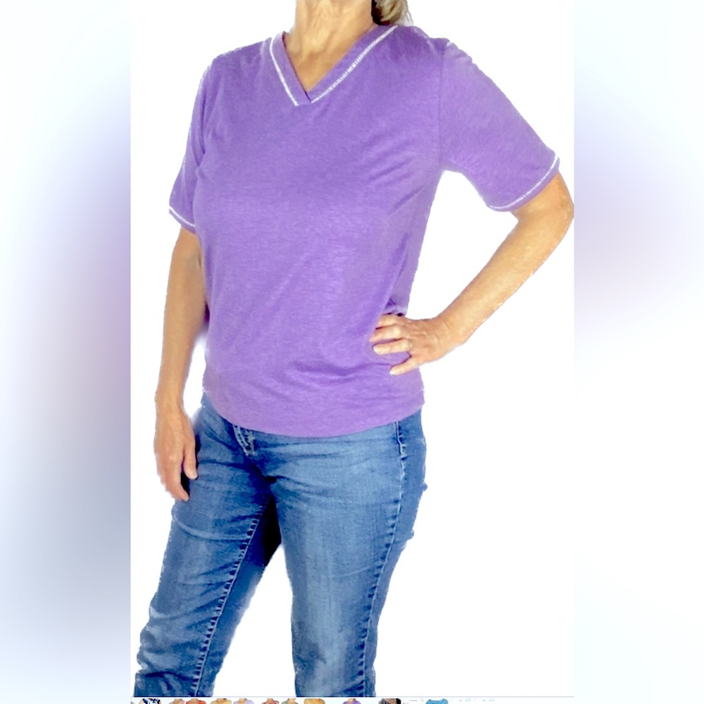 NWT Catalog Vintage purple cotton blend V-neck tee with accent stitching